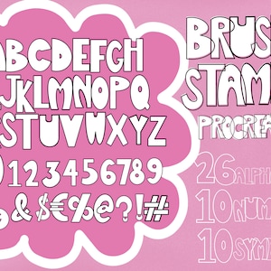 Procreate Alphabets Stempel, Procreate Alphabet Pinselset, Zahl Procreate Stempel, Buchstabenstempel, Zahlenbürsten Logo Cartoon Alphabet Stil