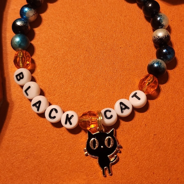 Handmade Beaded Halloween Black Cat Bracelet