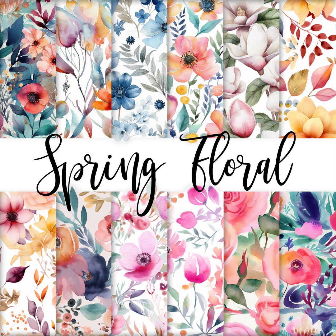 Spring Floral Watercolor Digital Paper Pack - SEAMLESS - 12 Designs ...