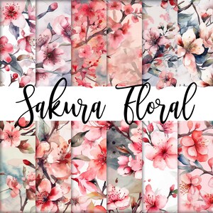 Sakura Floral Aquarell Digital Paper Pack - SEAMLESS - 12 Designs - Blumenmuster - 12x12in - Kommerzielle Nutzung - Florale Sublimation