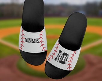 Personalize Customize Baseball Kid's Slide Sandals Shoes, personalized baseball slides, personalized baseball flip flops