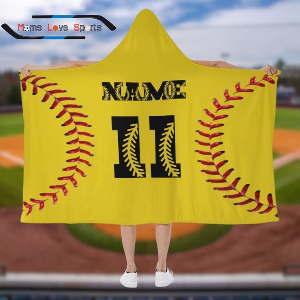 Softball Hooded Blanket, Personalized Customized Softball Blanket, Personalized Gift, Softball Gift, Gift for Softball Player