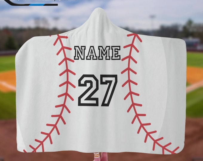 Couverture à capuche de baseball personnalisée, couverture de baseball, cadeau personnalisé, cadeau de baseball, cadeau pour joueur de baseball