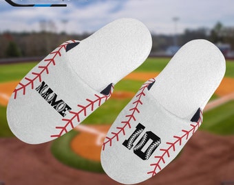 Personnaliser personnaliser les pantoufles de garçons de baseball, chaussons de baseball Fastpitch pour le joueur, cadeau de maman de baseball pour lui, personnaliser les pantoufles de baseball