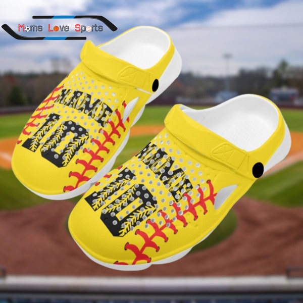 Women's/Girl's Personalized Custom Softball Clogs, Softball Team Gift, Softball Player Gift, Softball Coach Gift, Custom Girl Softball Gift