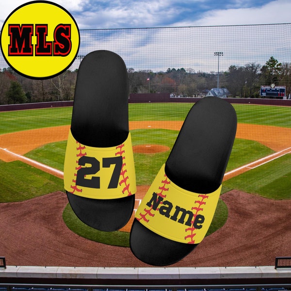 Personalize Customize Softball Kid's Slide Sandals Shoes, personalized softball flip flops, personalized softball slides