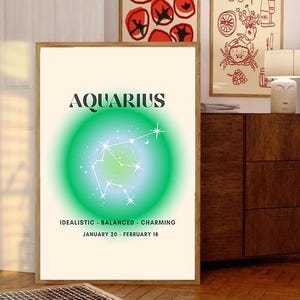 AQUARIUS Star Sign Instant Download Print, Zodiac Art Printable, Spiritual Wall Art, Aura Gradient Poster , DIGITAL DOWNLOAD.