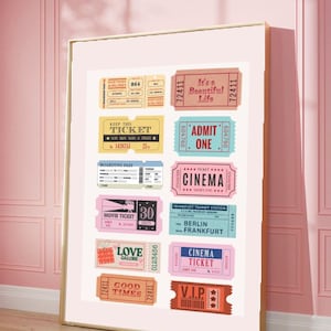 Retro Ticket Wall Art | Apartment Wall Decor | Ticket Art Print | Trendy Bar Cart Wall Decor | Digital Retro Poster Prints
