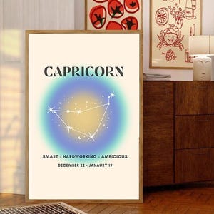 STEENBOK sterrenbeeld Instant Download Print, Zodiac Art afdrukbare, spirituele muurkunst, Aura Gradient Poster, DIGITALE DOWNLOAD.