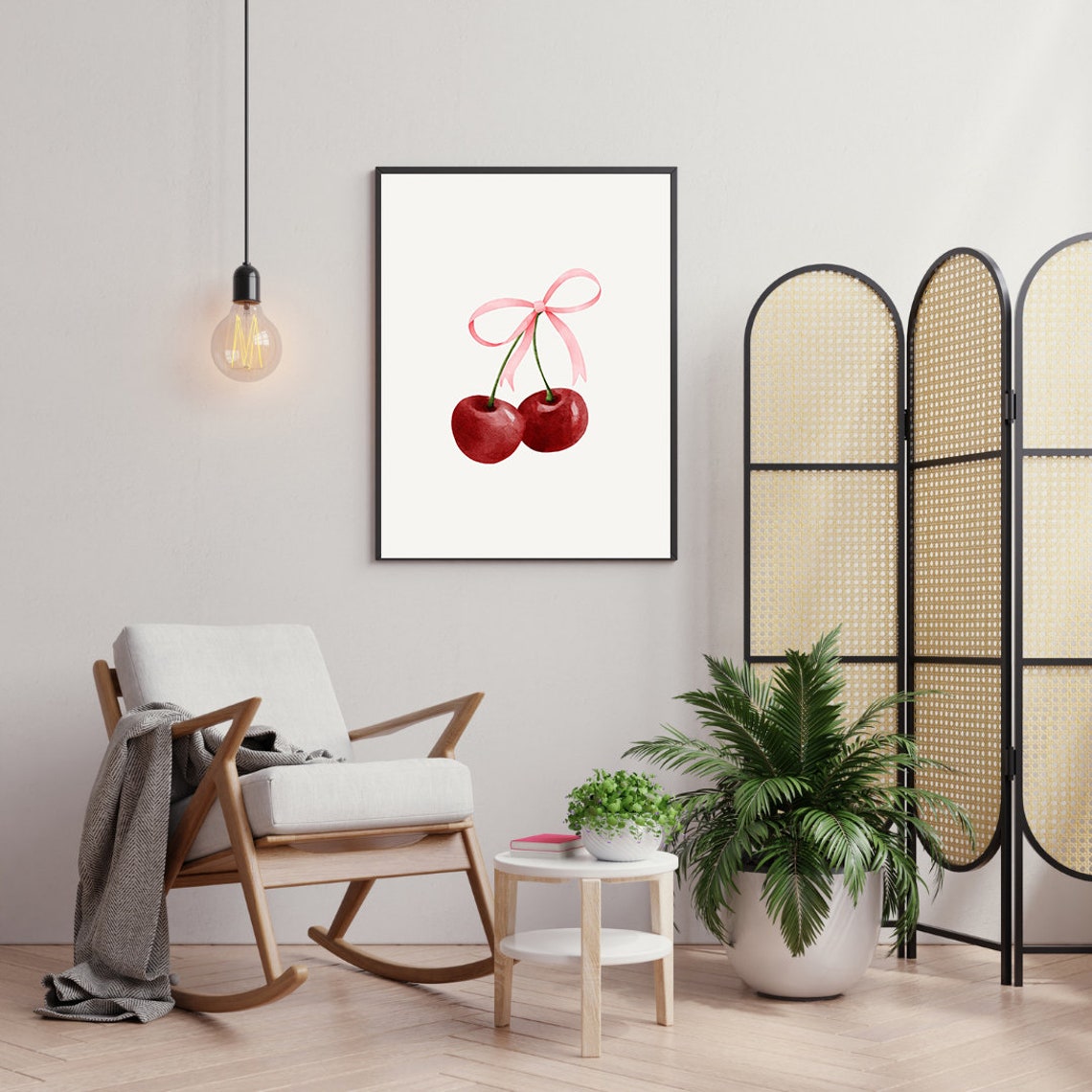 Cherry Room Decor Girly Bow Poster Prints Pink Wall Art (unframed) Soft ...