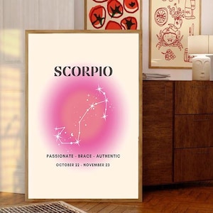 Signo de ESCORPIÃO para download instantâneo, arte do zodíaco para impressão, arte de parede espiritual, pôster de gradiente de aura, DOWNLOAD DIGITAL.