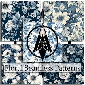 Seamless Patterns, Blue and White Floral Seamless Patterns, Floral repeat Patterns, Digital Download