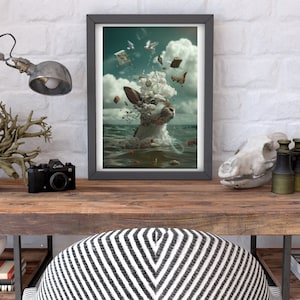 Surreal wall art Animal print Surrealism Rabbit print water prints surreal print Surrealist digital art wall digital artwork surreal print