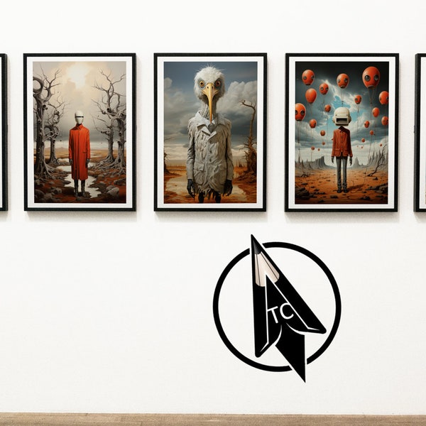 Set of 5 Surreal Digital prints, Surreal prints, Surrealist print, Digital prints, Digital art, Surreal wall art, home deco, printable art