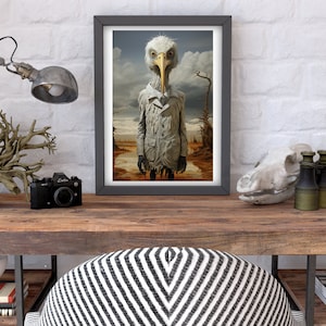Surreal Bird Digital Wall Art Print Modern Home Decor Surrealist print Portrait Digital print printable surrealism wall art bird art print
