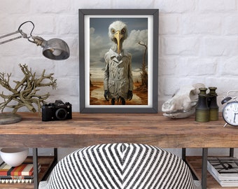 Surreal Bird Man Portrait Art Print: Modern Home Decor (Digital Download)