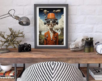 Surreal Man Portrait Art Print: Unique Home Decor (Digital Download)