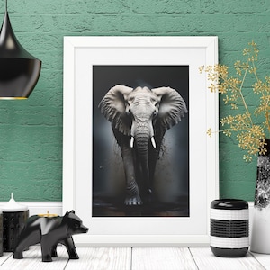 Elephant print, Elephant gift, Elephant wall art, African art, digital animal print, animal wall art, black and white print, home deco art