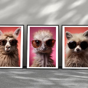 Digital print Animal prints Animals in glasses Digital download printable Llama, Ostrich, Dog wall art Portrait Wall Art Home deco poster