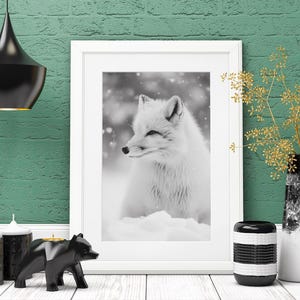 black and white Animal print arctic fox print minimalistic wall art Arctic digital print animal wall art black and white art print home deco