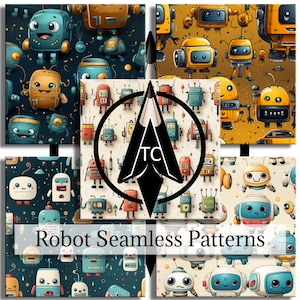 Seamless Patterns, Robot Seamless Patterns, Nursery Repeat Patterns, Digital Download, home deco, art, customization, printable patterns