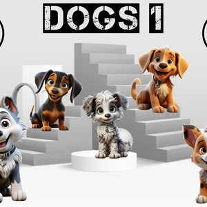 Clip art, Dogs, Animals clip art, 3D, No background, PNG, commercial use, clip art, scrapbook, nursery artwork, Stickers, Digital prints