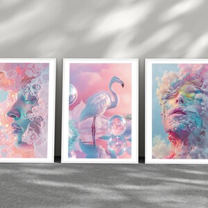 Surreal art prints, Surrealism print, pink wall art, flamingo print, Modern art, Digital prints home deco surrealist wall art, surreal art