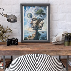 Surrealism print Surreal face print Surrealist landscape set of Digital print Digital art Surreal wall art home deco surrealist wall art
