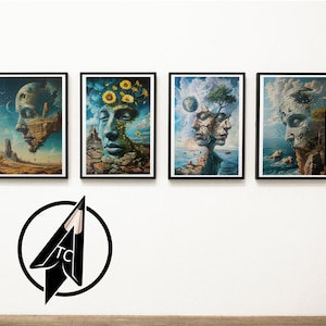 Surreal art prints, Surreal face, Surrealist landscape set of Digital prints, Digital art, Surreal wall art, home deco, surrealist wall art