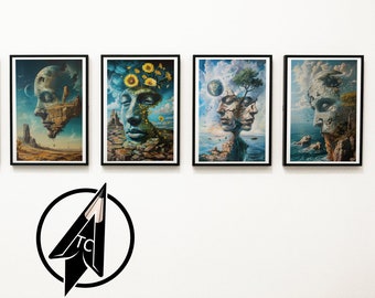 Impressões de arte de rosto surreal: decoração de casa em estilo Dreamscape (download digital)