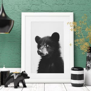 Black and white Animal print, nursery prints, minimalistic wall art, Bear cub print, baby animal wall art, black and white print, home deco