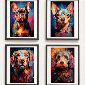 Pop Art Digital print, Dog Bundle prints, Dog prints x4, Digital Download, Digital art, pop art wall art, Home wall decor, printable art