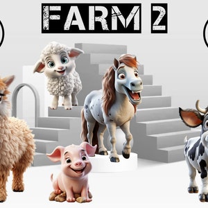 Imágenes prediseñadas, imágenes prediseñadas de animales de granja, 3D, sin fondo, PNG, uso comercial, imágenes prediseñadas, álbum de recortes, obras de arte de vivero, pegatinas, impresiones digitales