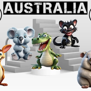 Clip art, Australian Animals, 3D Cartoon, No background, PNG, commercial use, clip art, scrapbook, nursery artwork, Stickers, Digital prints