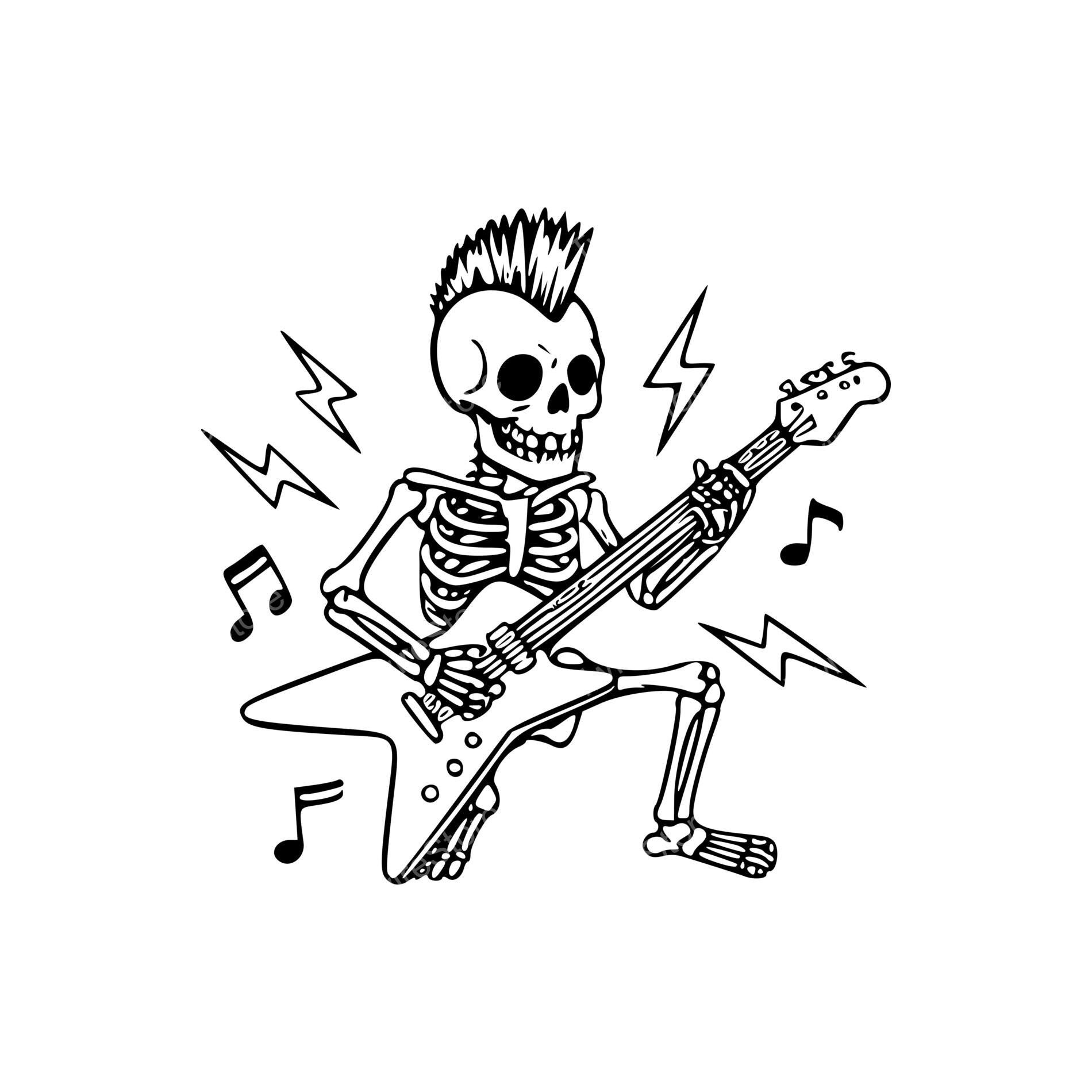 Punk Rocker Skeleton Vector Punk Rock Skeleton Silhouette SVG PNG JPG | Halloween Decor for Crafts ...