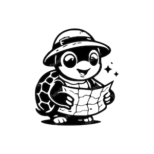 Linda silueta de tortuga SVG PNG JPG / Diseño de mapa de aventuras para manualidades