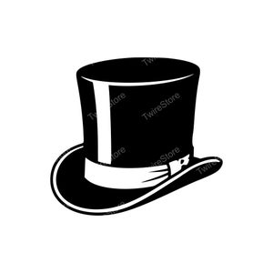 May include: A black top hat with a white band around the base, featuring a high cylindrical crown and a wide, curved brim. The design is a high-contrast graphic illustration with the repeated watermark text TwireStore visible across the image.