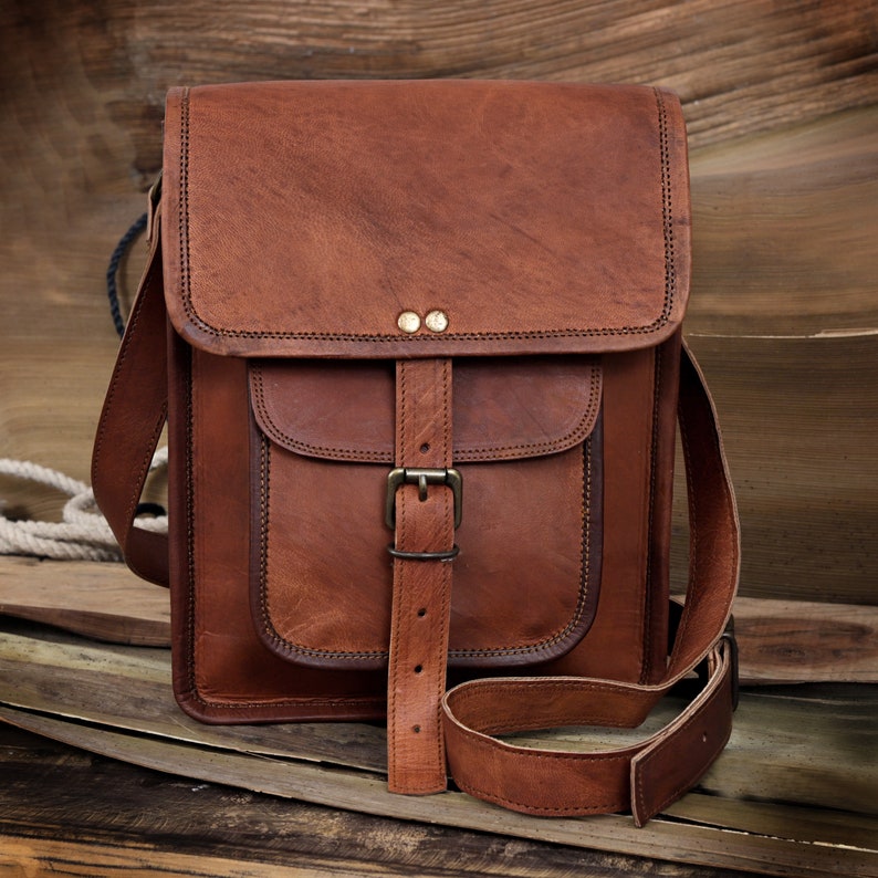 Leather satchel crossbody bag, Men Women Genuine Leather Messenger Shoulder Bag Cross Body Bag iPad Bag for Men Christmas gift him her image 2