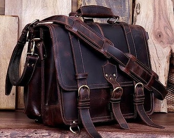 Büffelleder Aktentasche Laptop Umhängetasche Beste Computer Satchel Handgemachte Taschen für Männer und Frauen Büro Aktentasche Umhängetasche Geschenk him