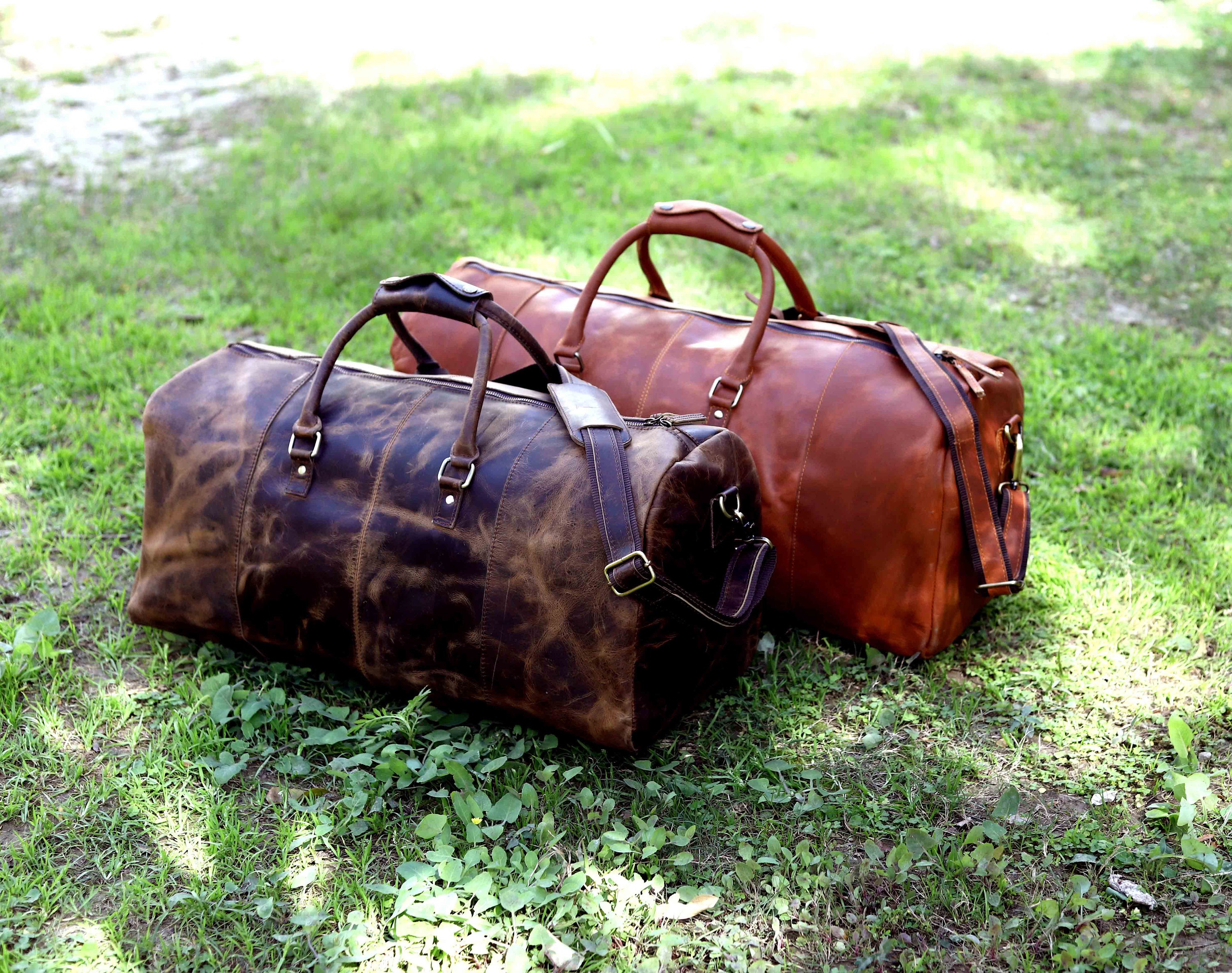 Handmade Buffalo Leather Duffle Bag With Shoe Compartment Etsy