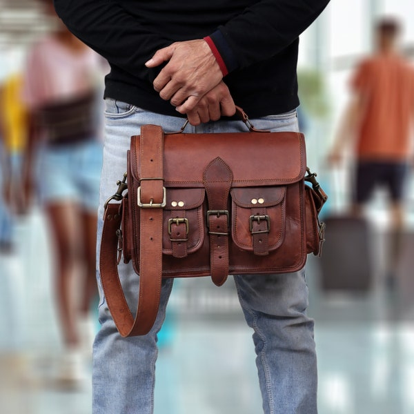 Small Leather Messenger Bag, Mens Shoulder Bag, Leather Travel Bag , Back to School Gift For Him, Cross-Body Bag for Men Women Birthday Gift