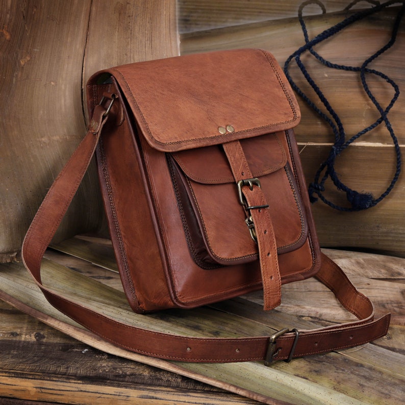 Leather satchel crossbody bag, Men Women Genuine Leather Messenger Shoulder Bag Cross Body Bag iPad Bag for Men Christmas gift him her image 4