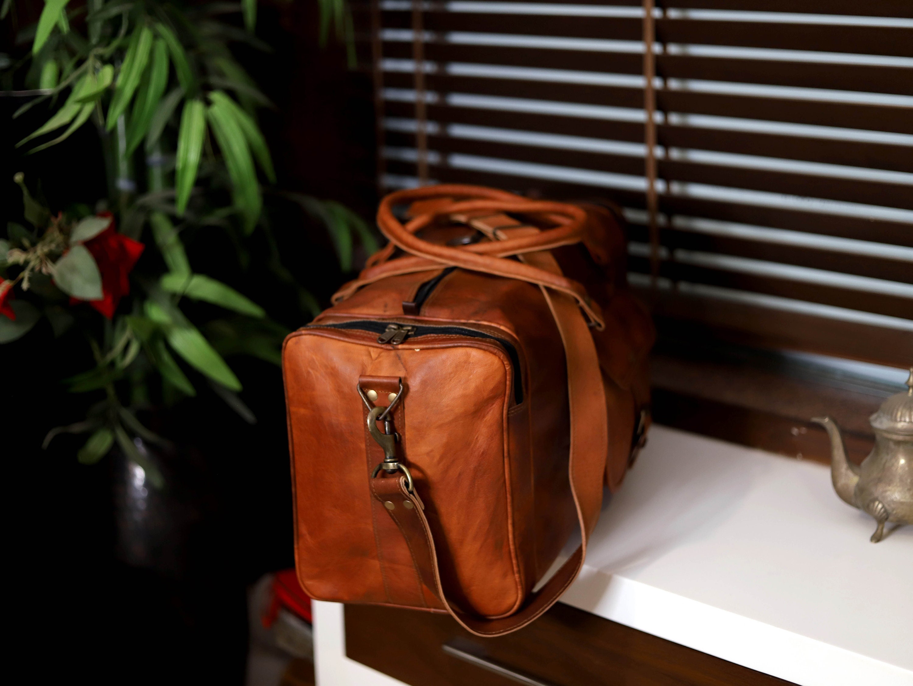 2224'' Leather Travel Duffel Bags Leather Overnight Etsy