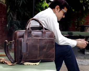 Handmade Leather Laptop Briefcase, Personalized Leather Messenger Bag, MacBook Leather Bag, Shoulder Bag, Handbag for men & women Office Bag