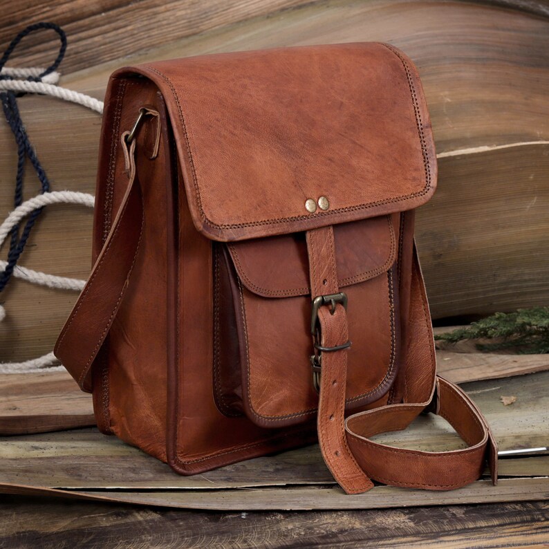 Leather satchel crossbody bag, Men Women Genuine Leather Messenger Shoulder Bag Cross Body Bag iPad Bag for Men Christmas gift him her image 9