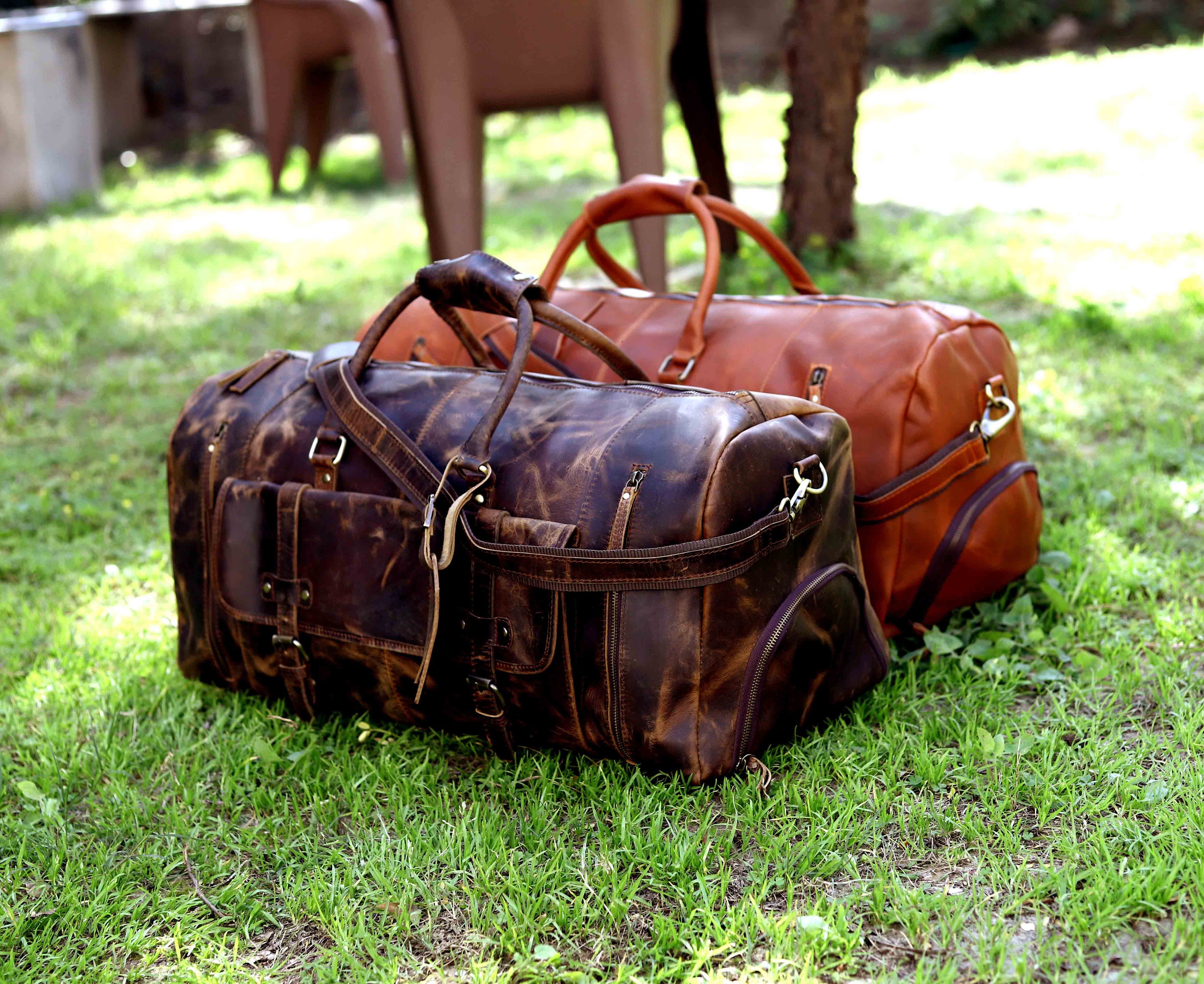 Handmade Buffalo Leather Duffle Bag With Shoe Compartment Etsy