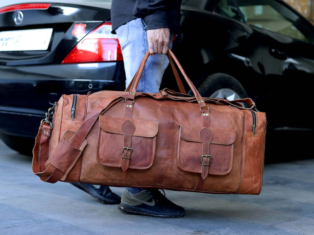 Personalized Leather Travel Bag 30 Inch Leather Weekender, Leather ...