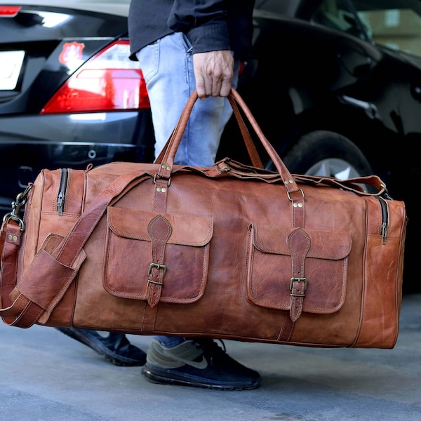 Personalisierte Leder Reisetasche 30-Zoll-Leder Weekender, Leder Reisetasche, Reisetasche für Männer Urlaub Duffel Handgemachte Cabin Weekender Tasche