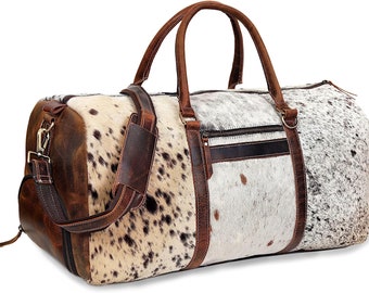 Cowhide Leather Duffel Bag | Large Travel Bag Handmade Cowhide Duffel Bag Men | Duffel Gym | Overnight Travel Bag Weekender Bag Gift