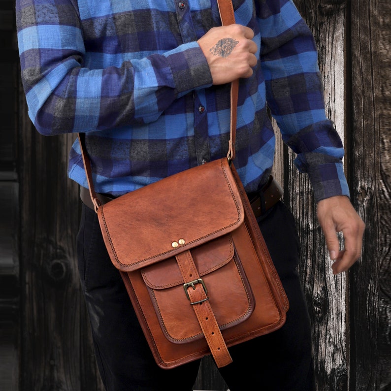 Leather satchel crossbody bag, Men Women Genuine Leather Messenger Shoulder Bag Cross Body Bag iPad Bag for Men Christmas gift him her image 10